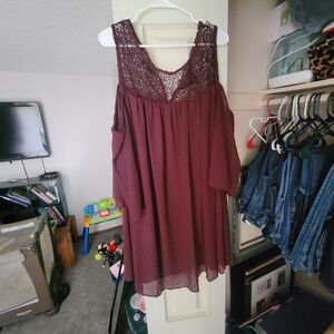 Burgundy Lace Overlay Dress